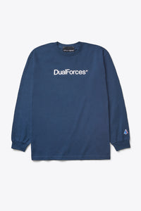 NAVY Long-sleeved t-shirt is printed with our DualForces team logo on front and DualForces mark on the sleeve.  Printed Team Logo   Woven Brand Label   Made in USA 